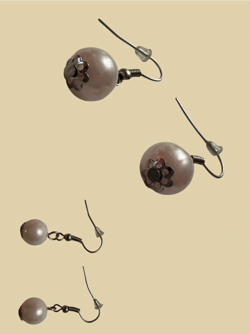 Delicate Pink Pearl Drop Earrings with Floral Accent